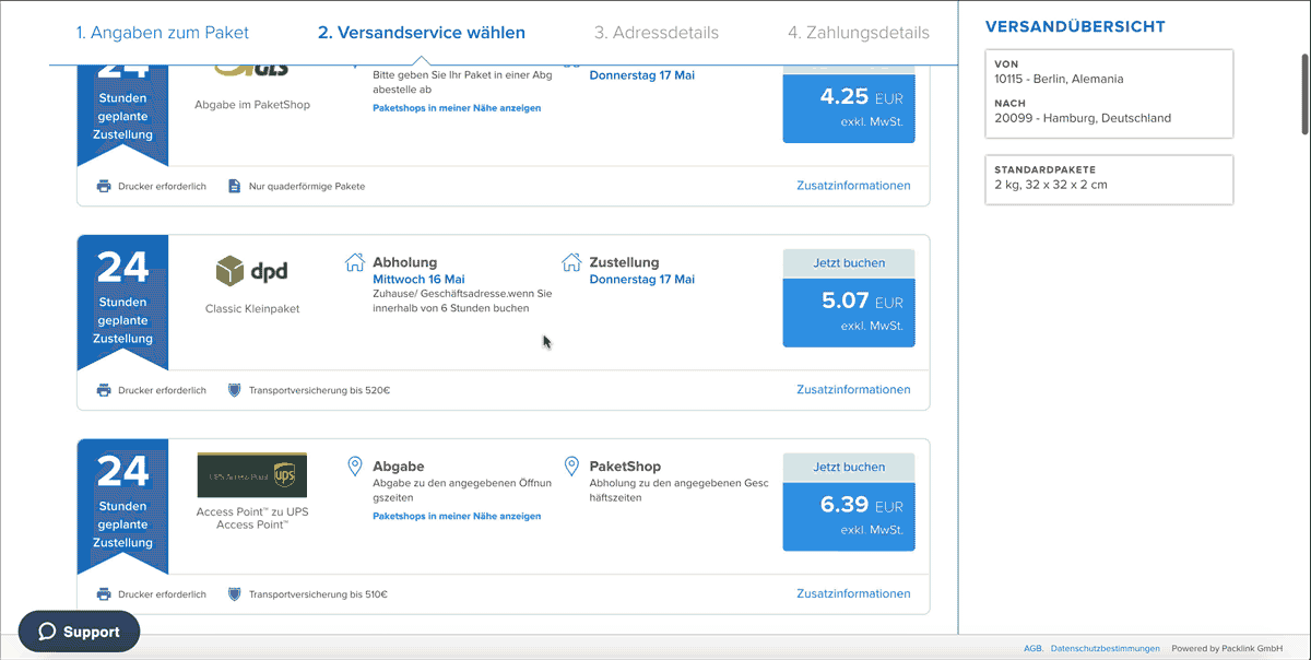 The redesigned drop-off selection