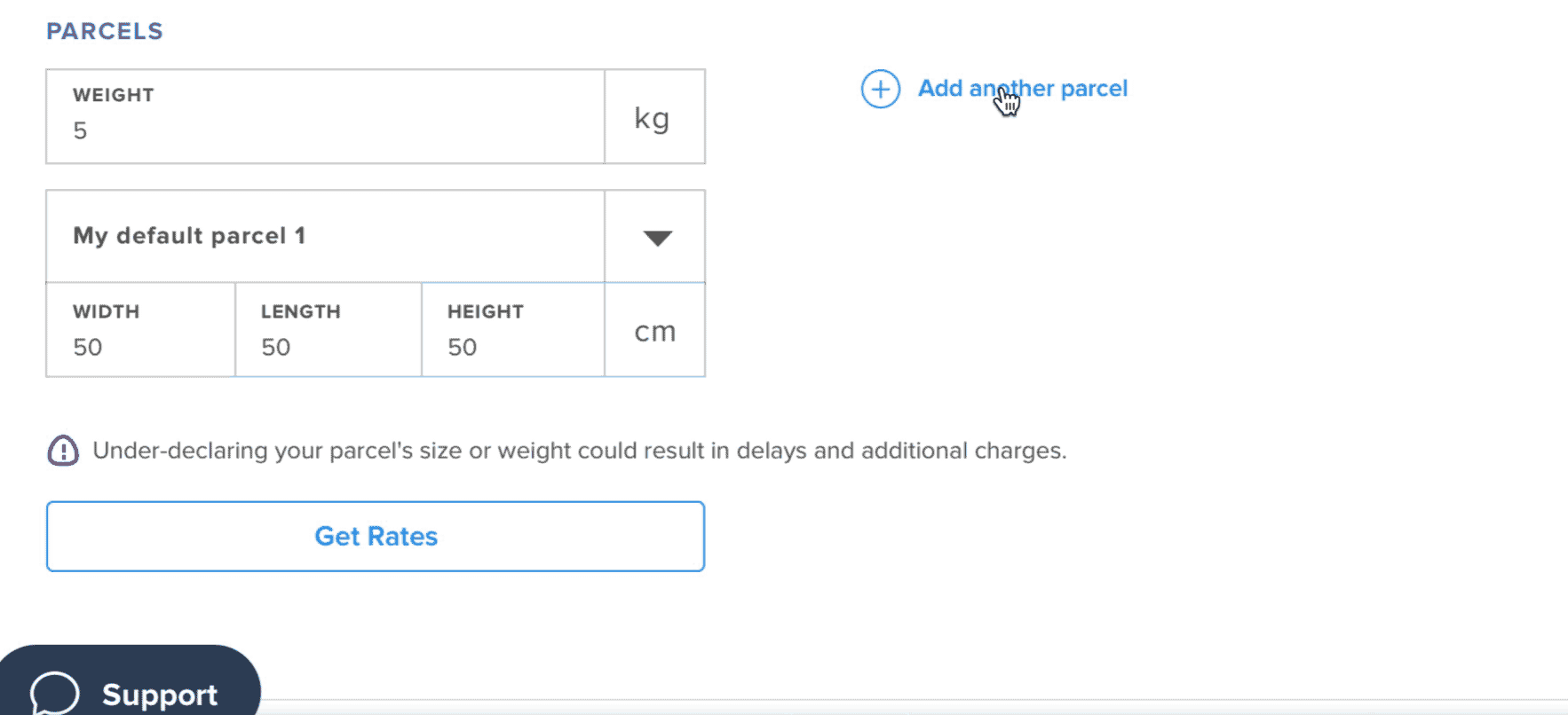 An intermediate version of the parcel feature
