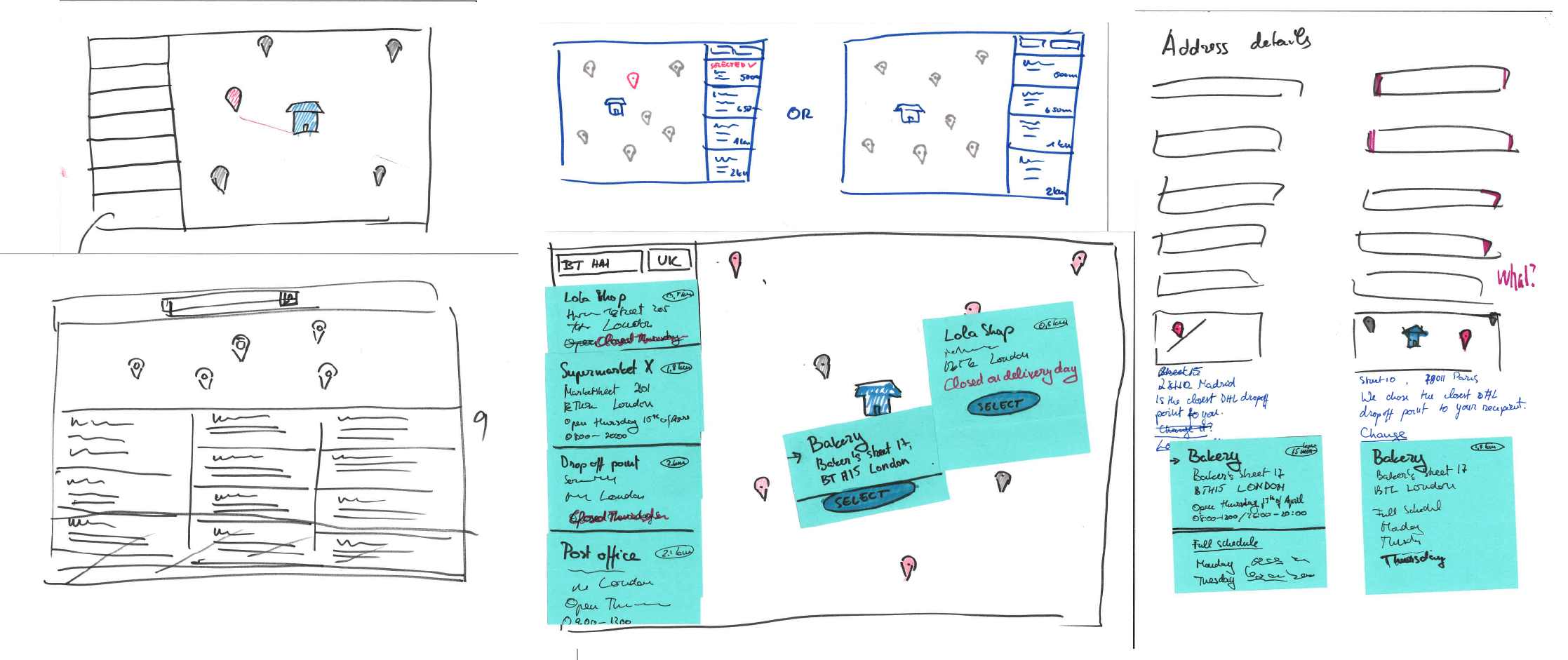 Paper prototypes of the drop-off selection
