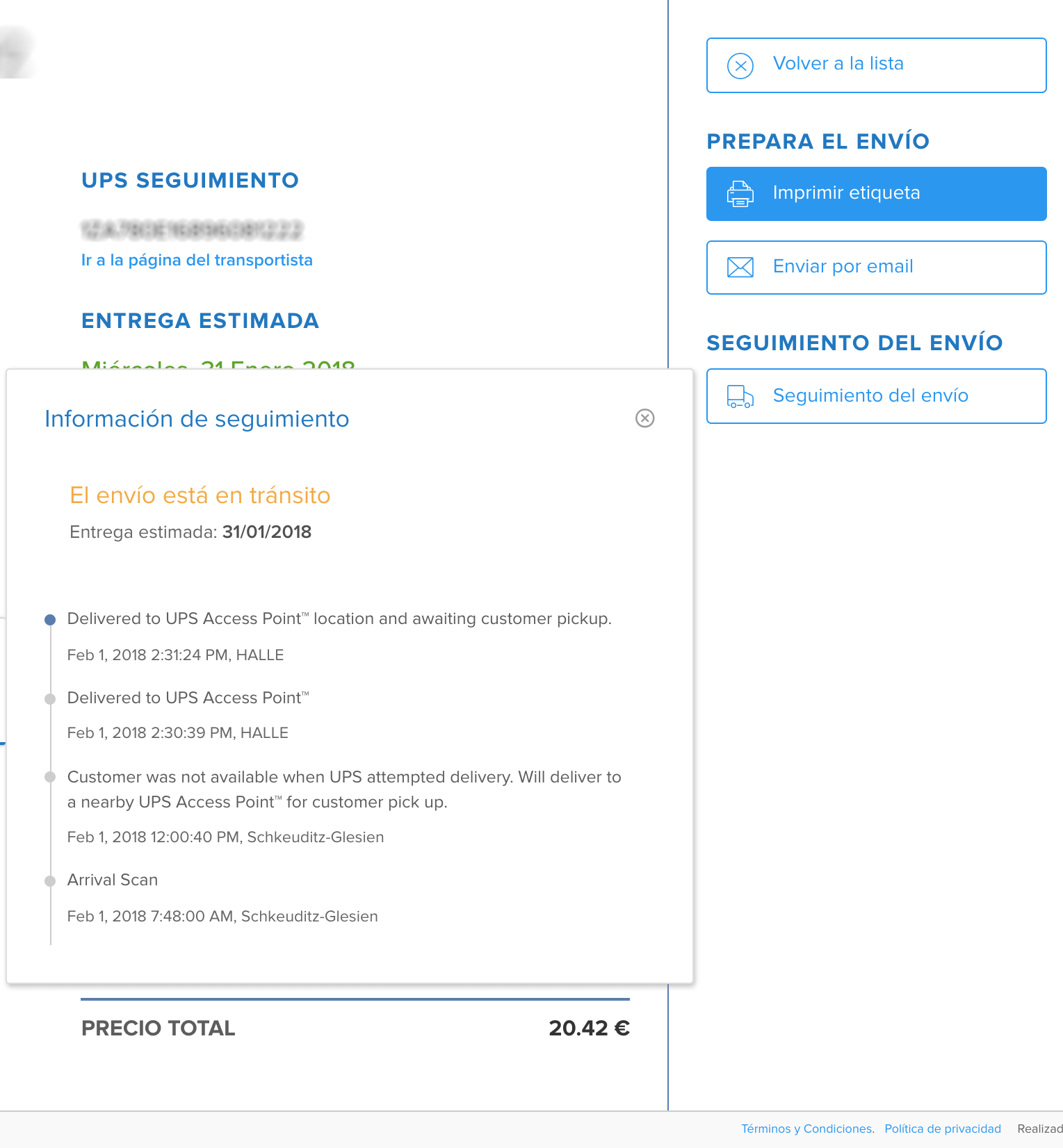 Tracking on pro.packlink.es